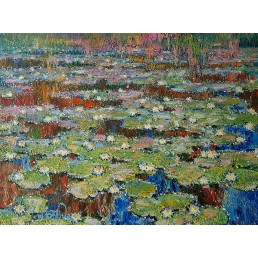 lily pond. Palace garden by Karlsruher, 2019, Oil on canvas, 120 х160 cm