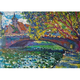 France. Strasbourg, Quai Saint-Nicolas . Raven Bridge and Courtyard, 2019, Oil on canvas, 50 х70 cm
